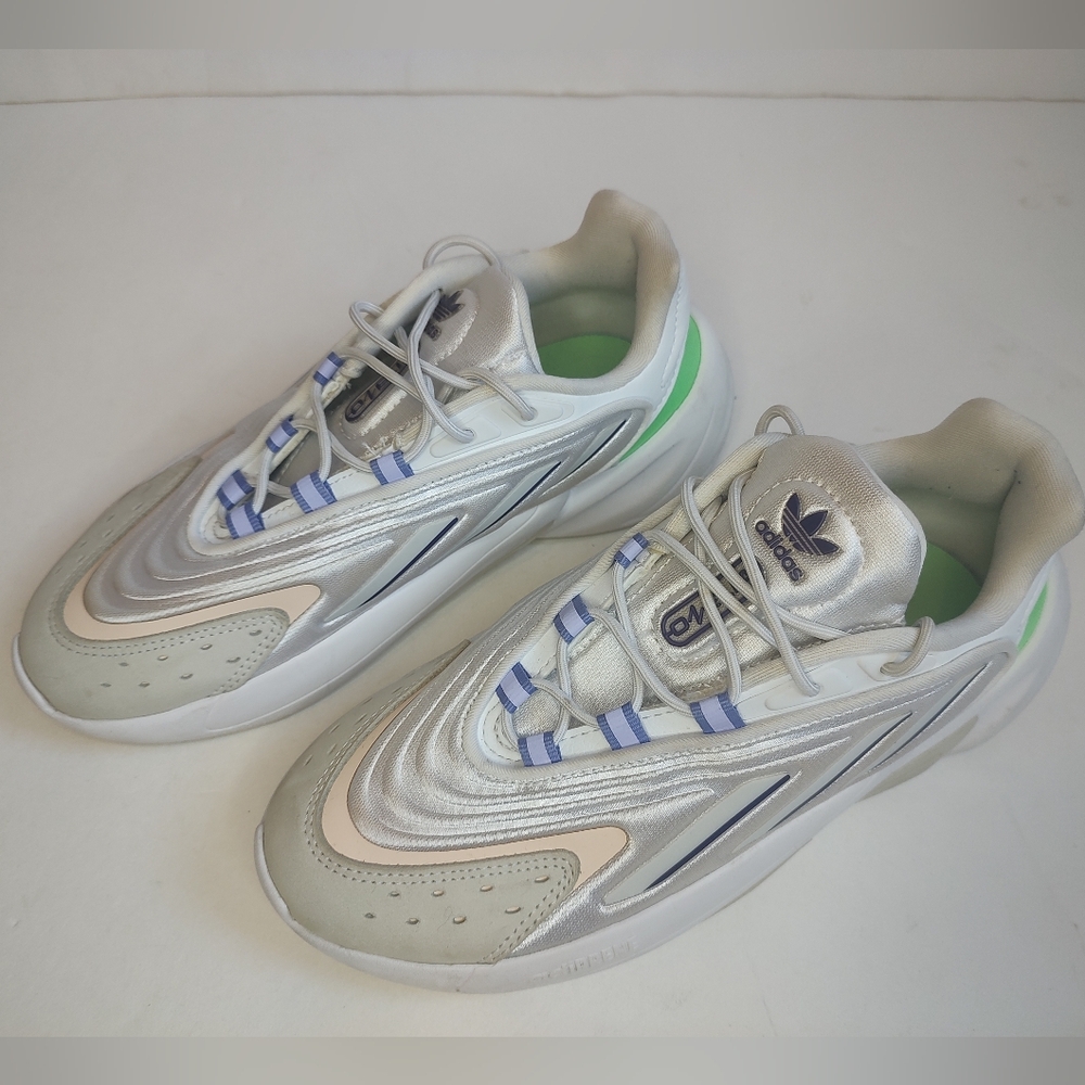 Adidas Ozelia Women's Sneakers White Purple Neon Lace Up Shoes 6.5 Low Top Pink